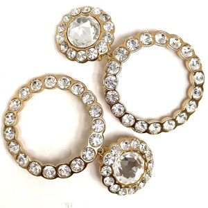 Elegant Christian Dior Vintage Gold Plated & Silver Crystal Large Hoop Earrings